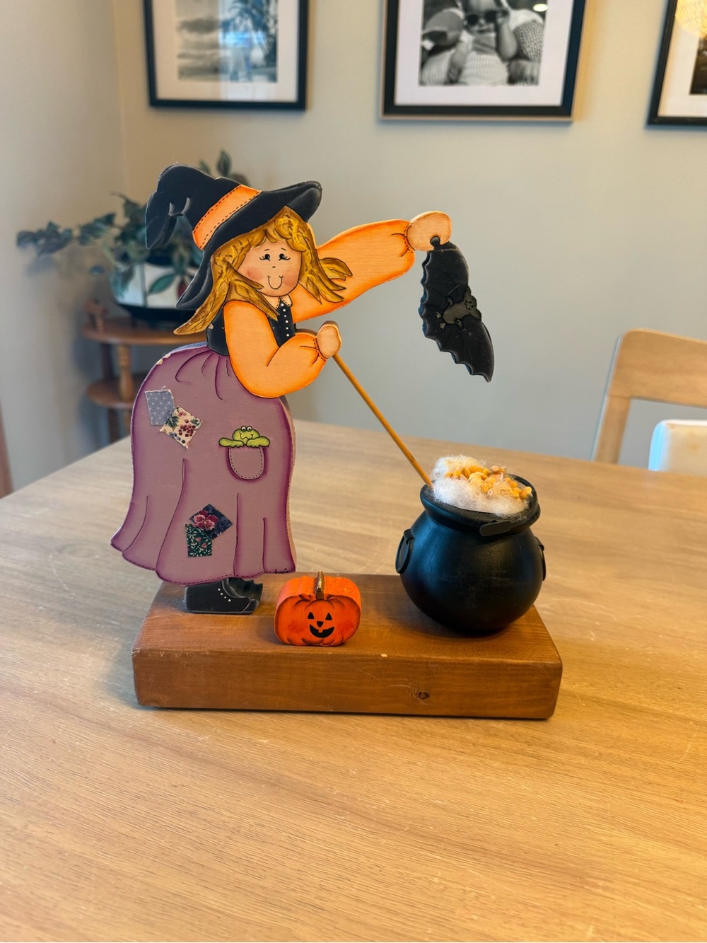 Vintage handmade wooden Halloween decor- cottagecore 90’s witch